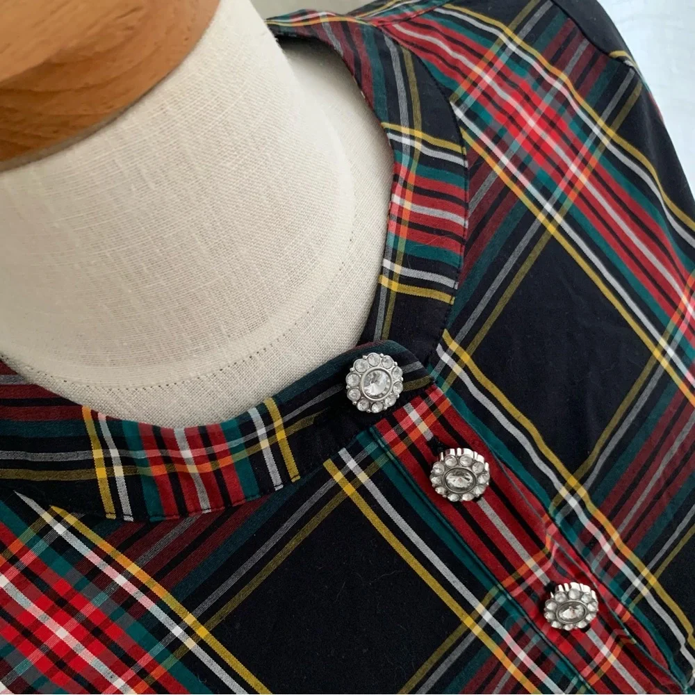 J Crew Tartan Plaid Jewel Blouse